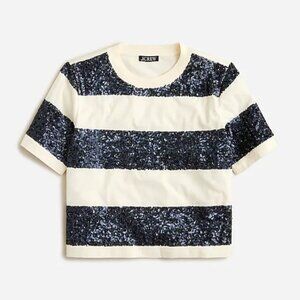 J Crew Cropped Sequin Striped Tee Size L